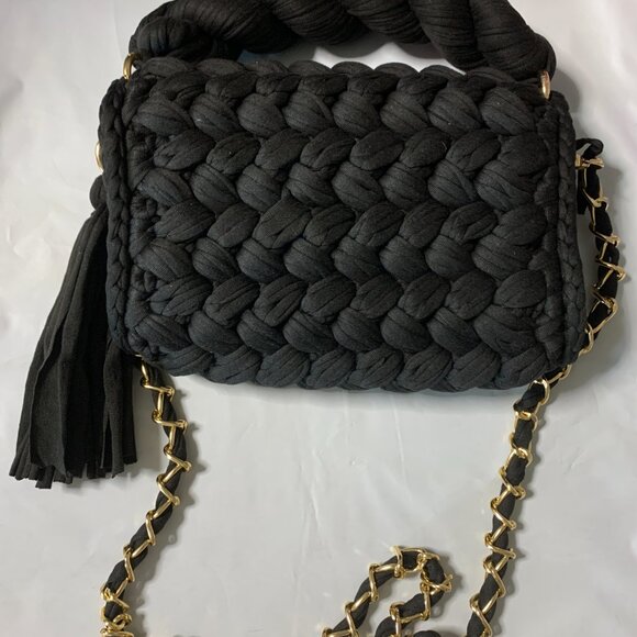 Women's Knit Hand Woven Evening Handbag Black - Picture 5 of 8